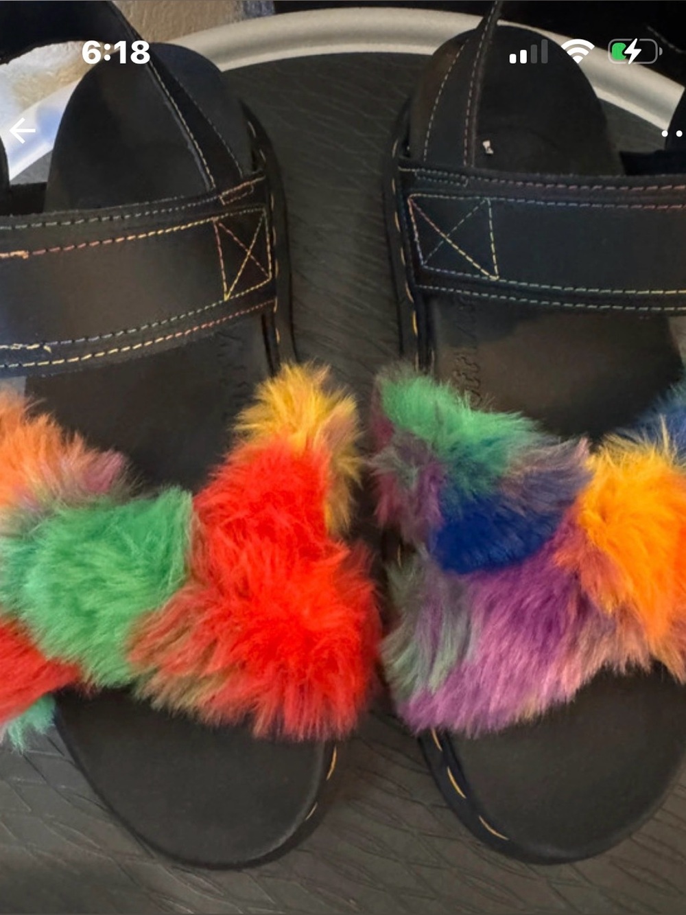 Dr. Martens Kids Rainbow Faux Fur Slide Sandals - Black Footbed
